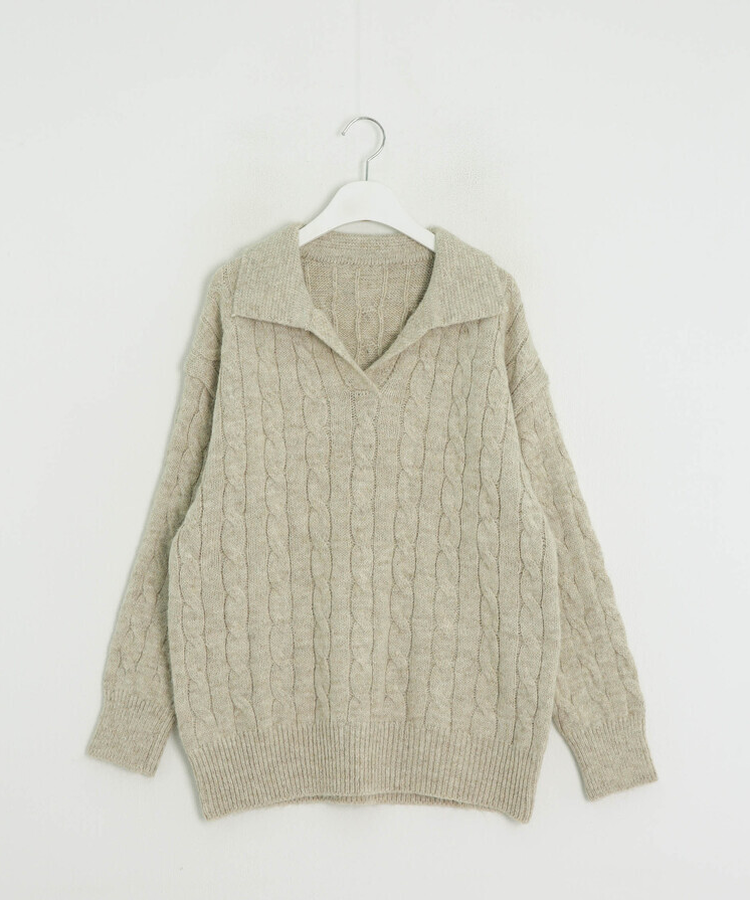 【SET】ケーブルカラーネックニット＋ショートパンツ