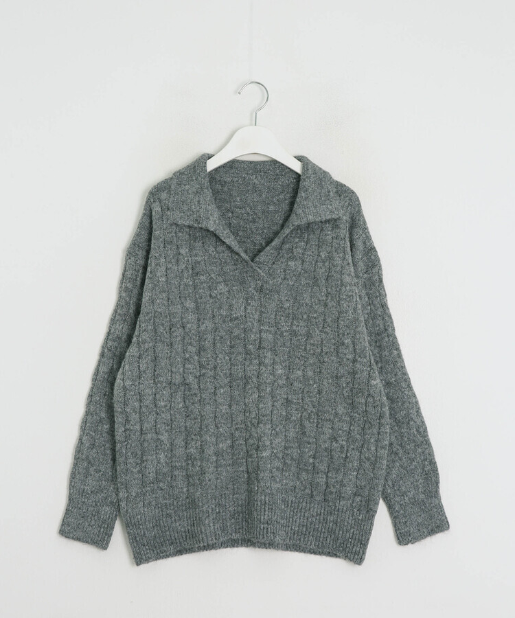 【SET】ケーブルカラーネックニット＋ショートパンツ