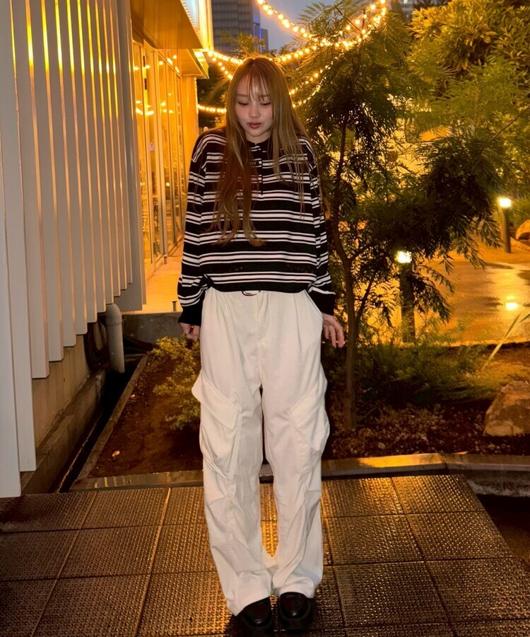 테리 골덴 카고 핀턱 와이드팬츠 크림