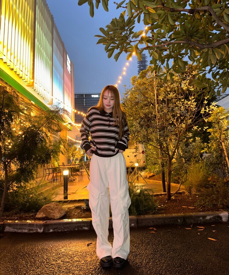 테리 골덴 카고 핀턱 와이드팬츠 크림