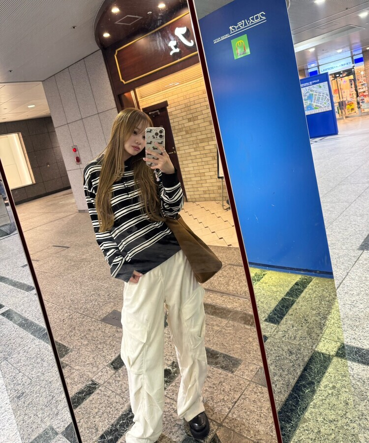 테리 골덴 카고 핀턱 와이드팬츠 크림