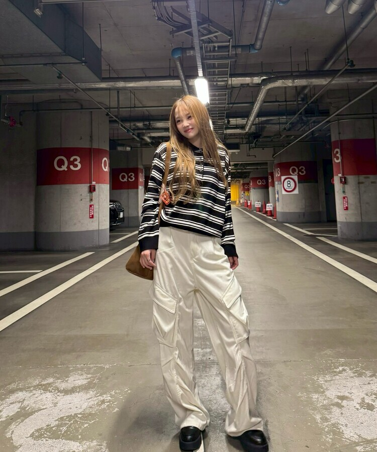 테리 골덴 카고 핀턱 와이드팬츠 크림