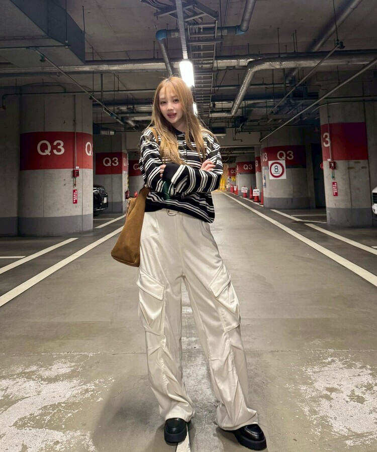 테리 골덴 카고 핀턱 와이드팬츠 크림