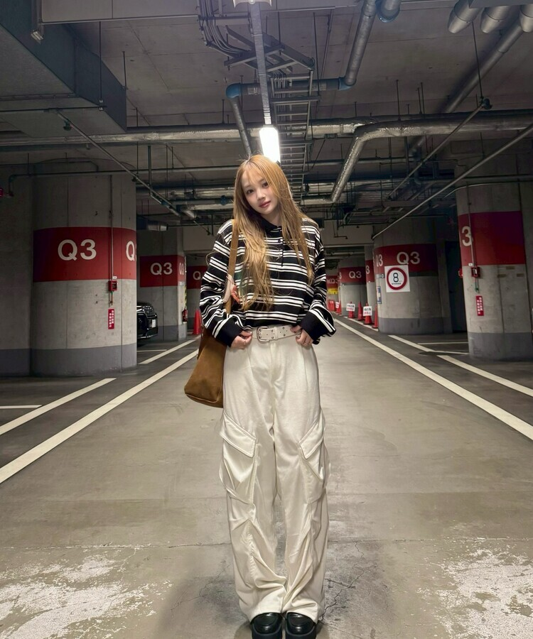 테리 골덴 카고 핀턱 와이드팬츠 크림