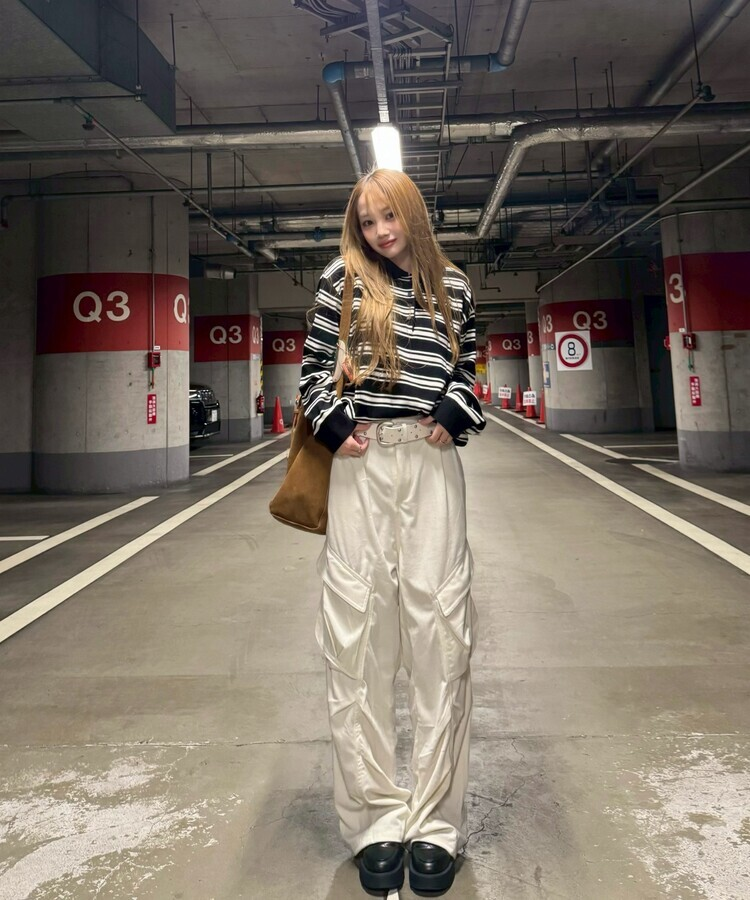 테리 골덴 카고 핀턱 와이드팬츠 크림