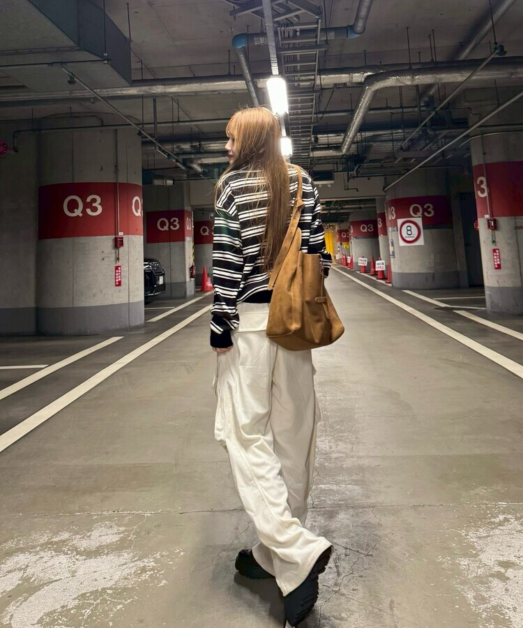 테리 골덴 카고 핀턱 와이드팬츠 크림