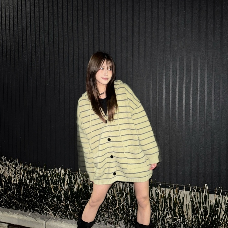 미디 단가라 후드 가디건 그린