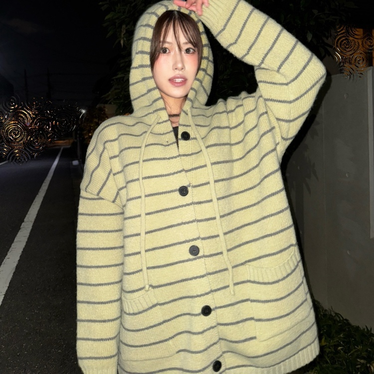 미디 단가라 후드 가디건 그린