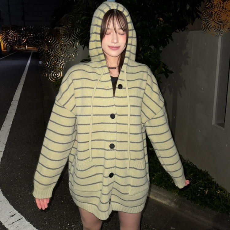 미디 단가라 후드 가디건 그린