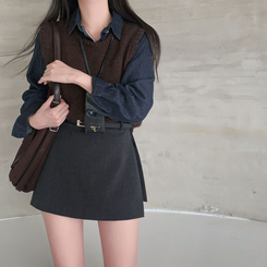 황금비율 보장팬던트 포인트 고퀄리티 A라인 스커트 치마바지 그레이