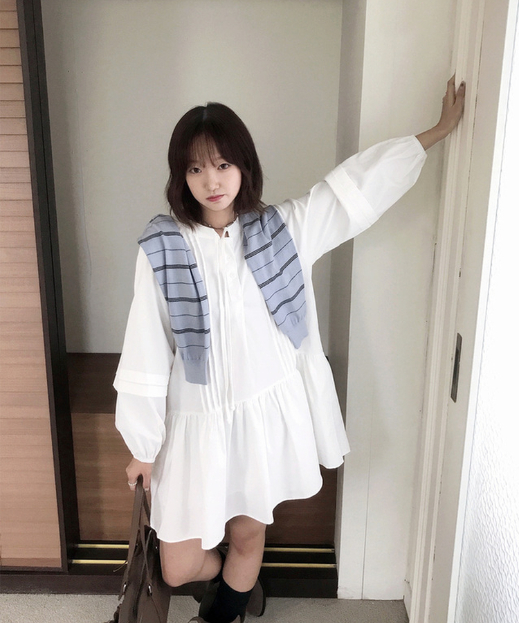 シャーリングティアードミニワンピース｜ミニワンピース｜韓国