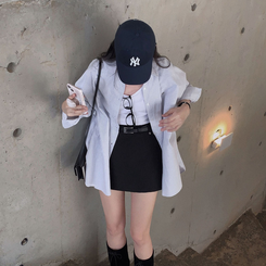 옥스포드 소재로 탄탄한스트라이프 왕오버핏 팬던트 셔츠 남방 그레이