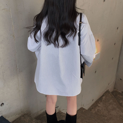 옥스포드 소재로 탄탄한스트라이프 왕오버핏 팬던트 셔츠 남방 그레이