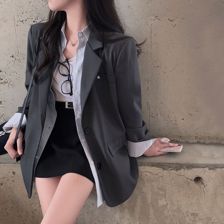 옥스포드 소재로 탄탄한스트라이프 왕오버핏 팬던트 셔츠 남방 그레이