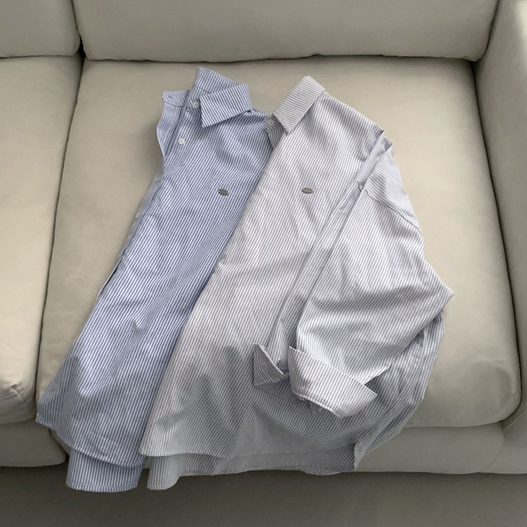 옥스포드 소재로 탄탄한스트라이프 왕오버핏 팬던트 셔츠 남방