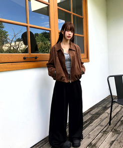 リブVネックスリムフィット長袖Tシャツ GREY