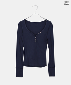 リブVネックスリムフィット長袖Tシャツ