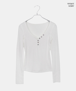 リブVネックスリムフィット長袖Tシャツ