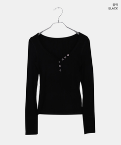 リブVネックスリムフィット長袖Tシャツ