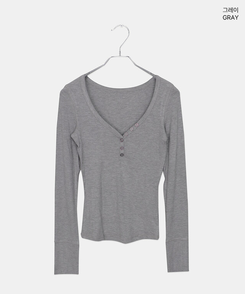 リブVネックスリムフィット長袖Tシャツ