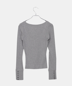 リブVネックスリムフィット長袖Tシャツ