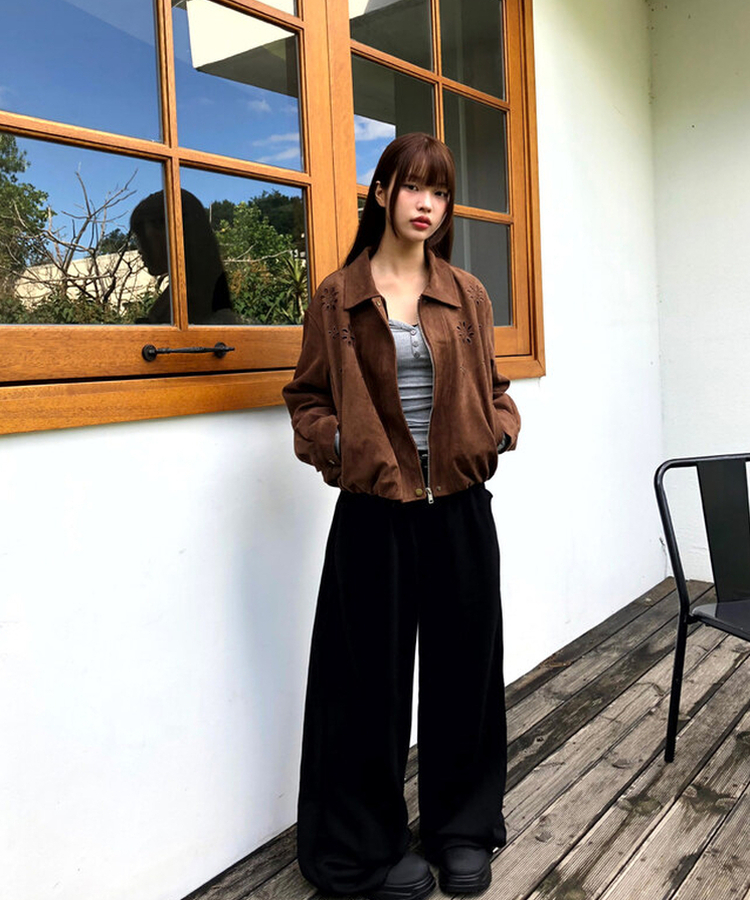 リブVネックスリムフィット長袖Tシャツ GREY