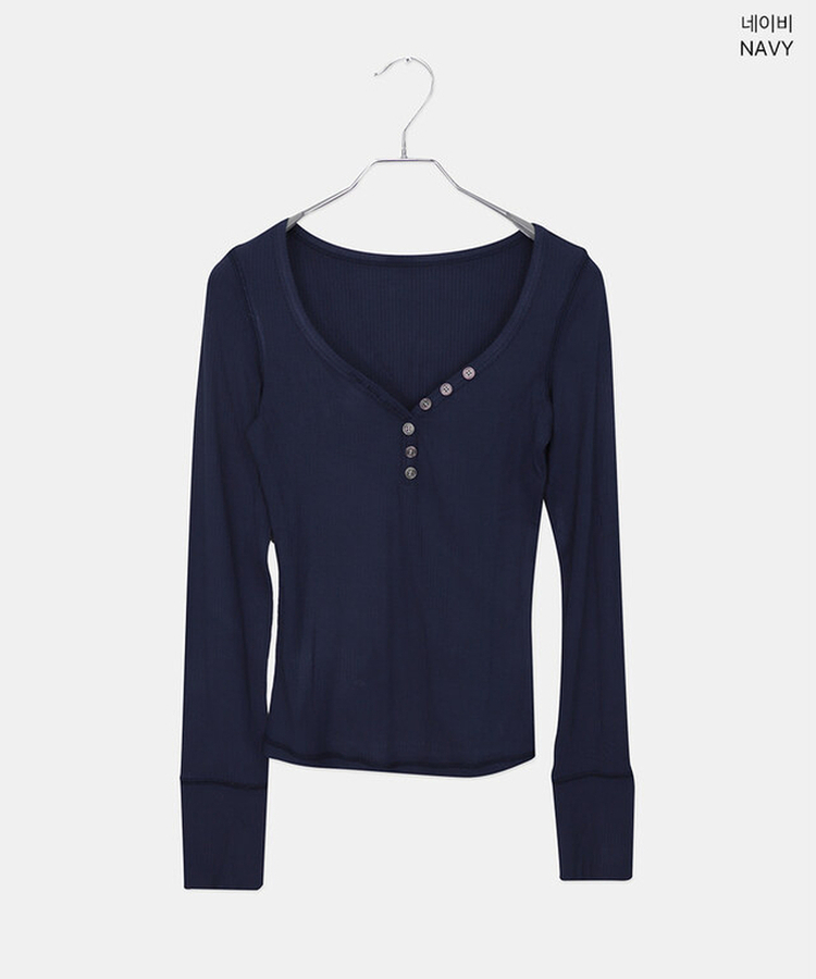 リブVネックスリムフィット長袖Tシャツ