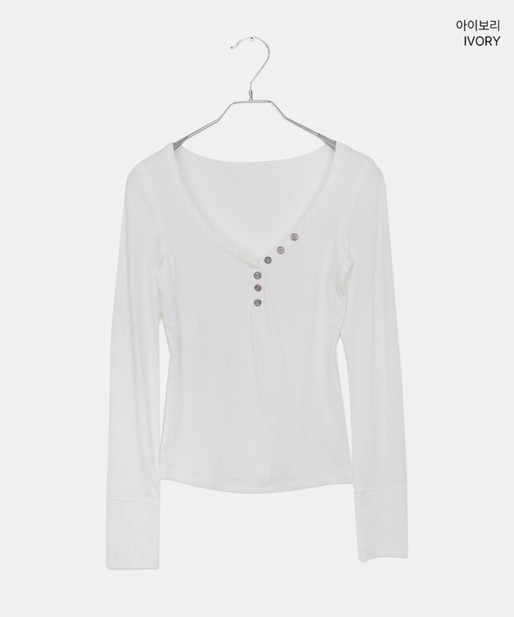 リブVネックスリムフィット長袖Tシャツ