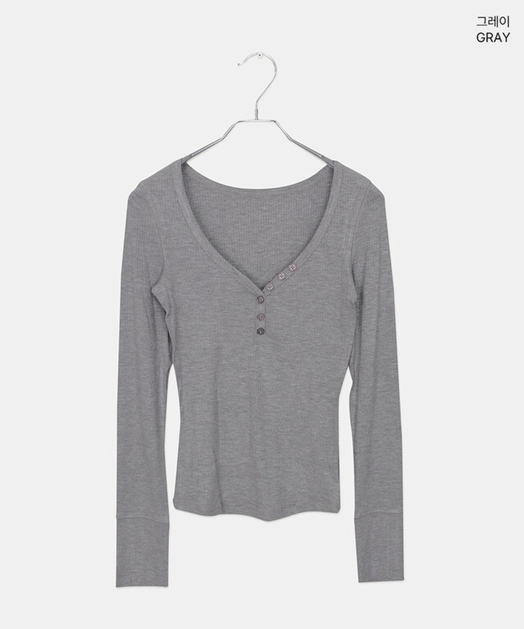 リブVネックスリムフィット長袖Tシャツ