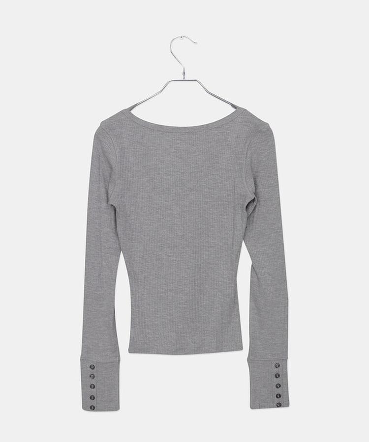 リブVネックスリムフィット長袖Tシャツ