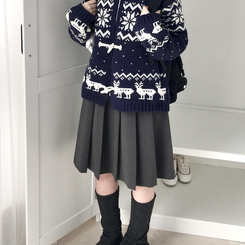 도톰 코위찬 떡볶이 버튼 노르딕 눈꽃 루돌프 카라 니트 가디건 곤색
