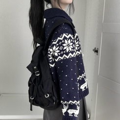 도톰 코위찬 떡볶이 버튼 노르딕 눈꽃 루돌프 카라 니트 가디건 곤색