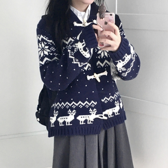 도톰 코위찬 떡볶이 버튼 노르딕 눈꽃 루돌프 카라 니트 가디건 곤색