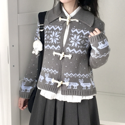도톰 코위찬 떡볶이 버튼 노르딕 눈꽃 루돌프 카라 니트 가디건 그레이