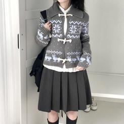 도톰 코위찬 떡볶이 버튼 노르딕 눈꽃 루돌프 카라 니트 가디건 그레이