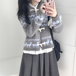 도톰 코위찬 떡볶이 버튼 노르딕 눈꽃 루돌프 카라 니트 가디건 그레이