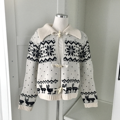 도톰 코위찬 떡볶이 버튼 노르딕 눈꽃 루돌프 카라 니트 가디건