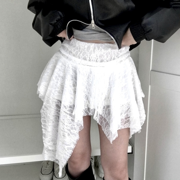 ドレープレースバンディングミニスカート WHITE
