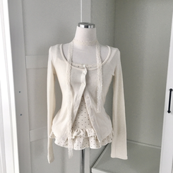 빈티지 여리핏 프릴 가디건 도트 레이어드 나시 머플러 세트