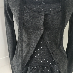 빈티지 여리핏 프릴 가디건 도트 레이어드 나시 머플러 세트