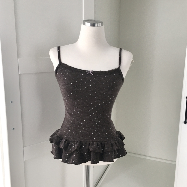 빈티지 여리핏 프릴 가디건 도트 레이어드 나시 머플러 세트