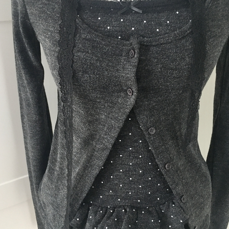 빈티지 여리핏 프릴 가디건 도트 레이어드 나시 머플러 세트