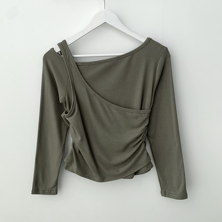 일체형 레이어드 언발 보트넥 슬리브리스 나시 원숄더 옆셔링 슬림핏 꾸꾸 긴팔티셔츠