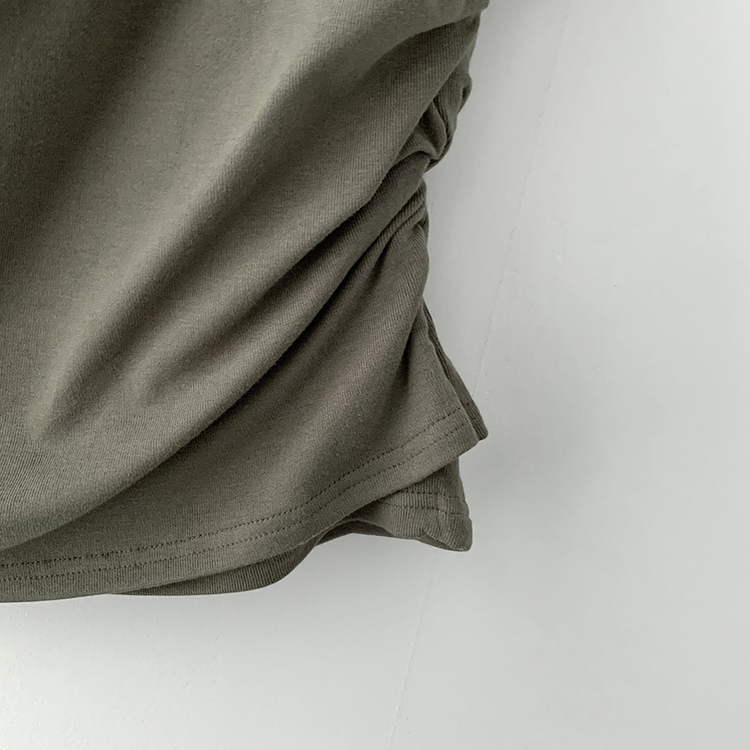 일체형 레이어드 언발 보트넥 슬리브리스 나시 원숄더 옆셔링 슬림핏 꾸꾸 긴팔티셔츠