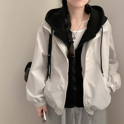 レイヤード風フードジップアップジャケット IVORY