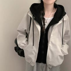 レイヤード風フードジップアップジャケット IVORY