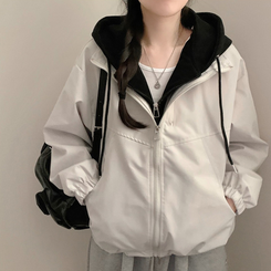 レイヤード風フードジップアップジャケット IVORY