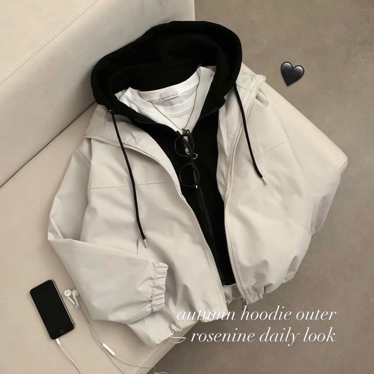レイヤード風フードジップアップジャケット