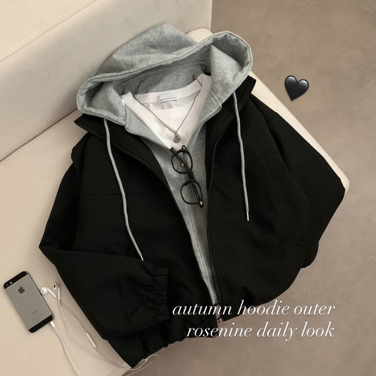 レイヤード風フードジップアップジャケット