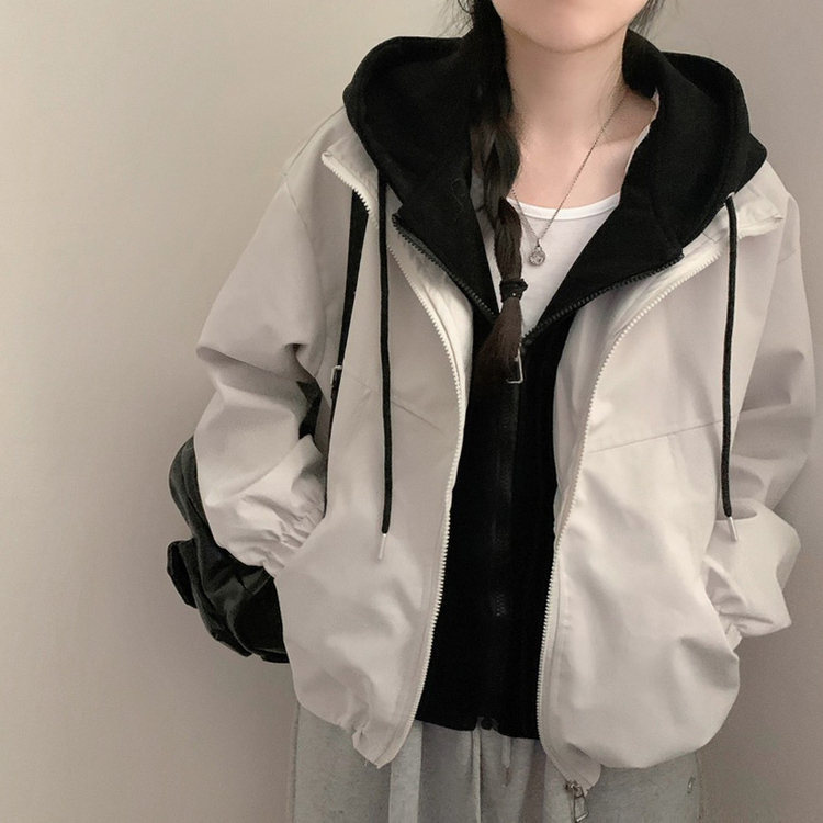 レイヤード風フードジップアップジャケット IVORY